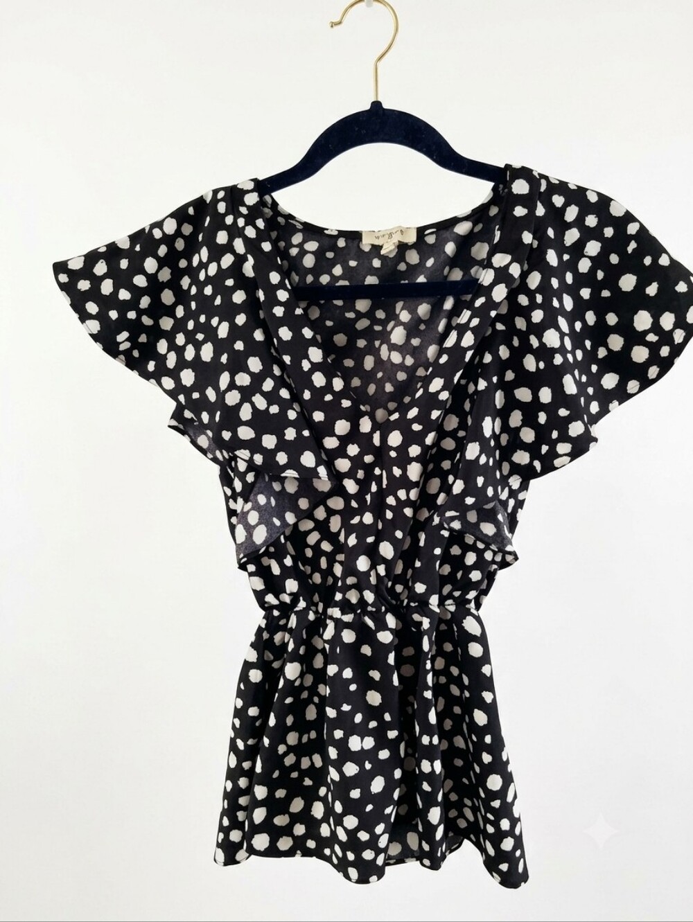 Umgee Black & White Polka Dot Flutter Sleeve Top